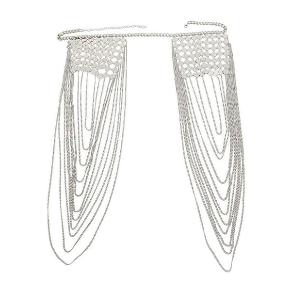 Multilayer Trendy Tassel Sequins Gold Plated Shoulder Chain Necklace Shawl Wrap