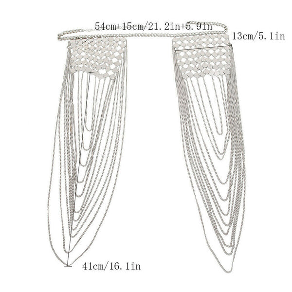 Multilayer Trendy Tassel Sequins Gold Plated Shoulder Chain Necklace Shawl Wrap