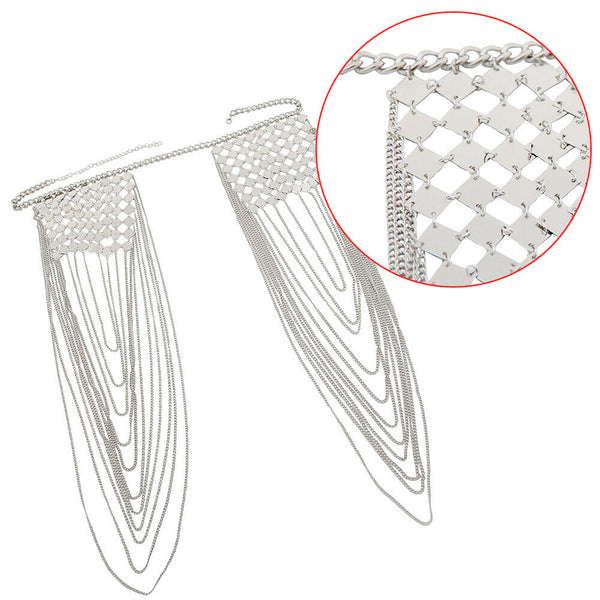 Multilayer Trendy Tassel Sequins Gold Plated Shoulder Chain Necklace Shawl Wrap