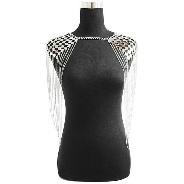 Multilayer Trendy Tassel Sequins Gold Plated Shoulder Chain Necklace Shawl Wrap
