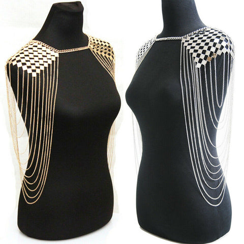 Multilayer Trendy Tassel Sequins Gold Plated Shoulder Chain Necklace Shawl Wrap