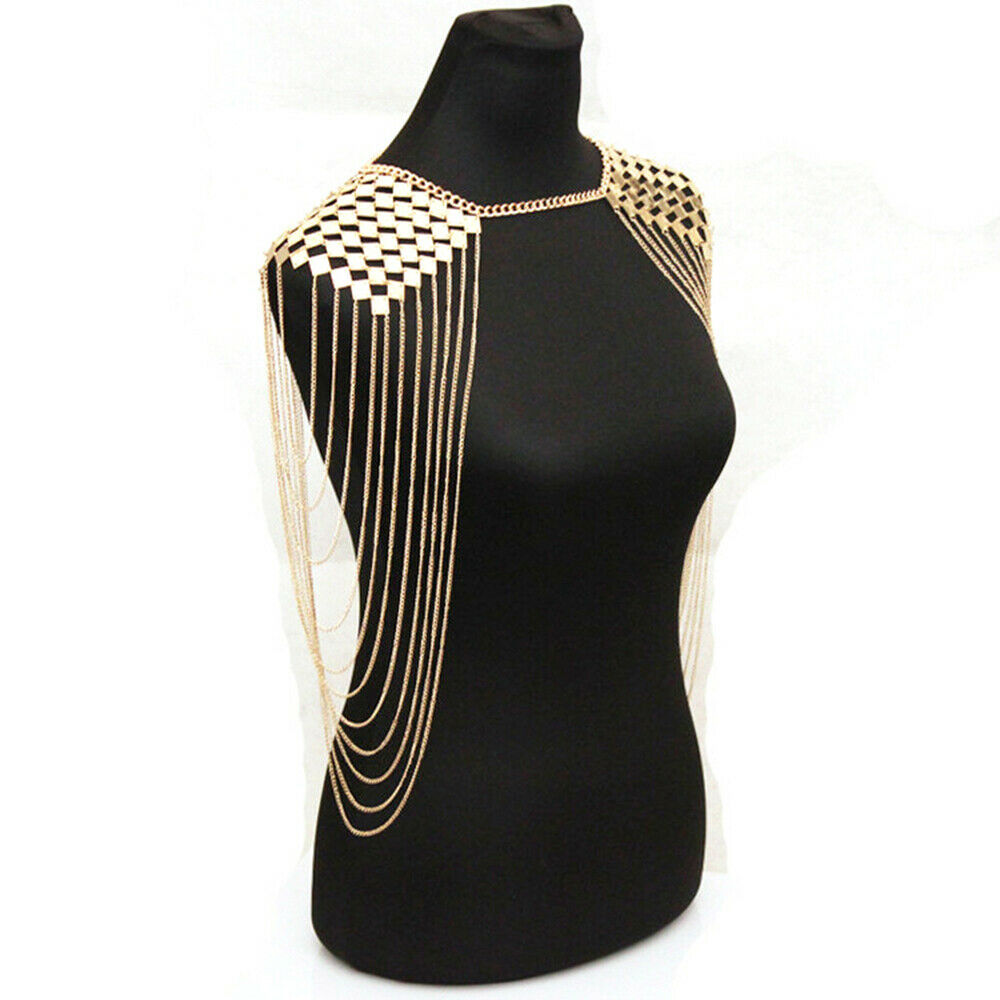 Multilayer Trendy Tassel Sequins Gold Plated Shoulder Chain Necklace Shawl Wrap