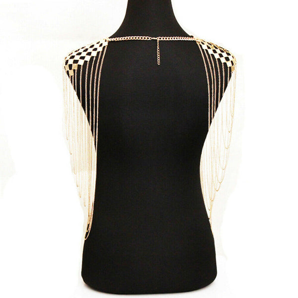 Multilayer Trendy Tassel Sequins Gold Plated Shoulder Chain Necklace Shawl Wrap