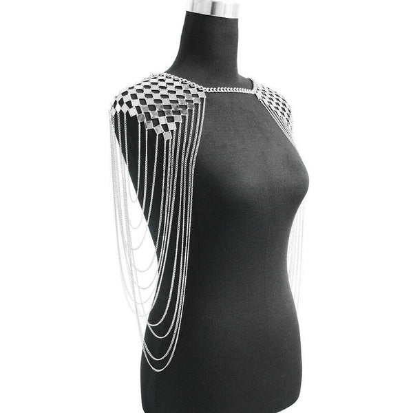 Multilayer Trendy Tassel Sequins Gold Plated Shoulder Chain Necklace Shawl Wrap