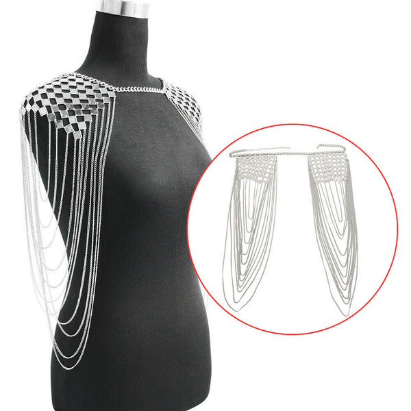 Multilayer Trendy Tassel Sequins Gold Plated Shoulder Chain Necklace Shawl Wrap