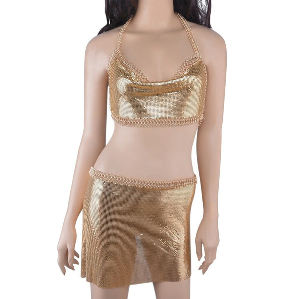 Sexy Sequins Crop Chain Bra Bikini Quadrangle Apron Halter Tank Camisole Jewelry