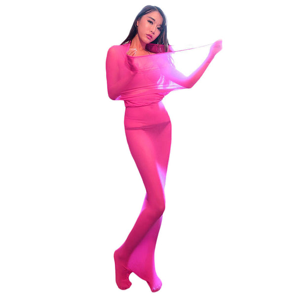 Unisex Seamless Bodystocking Lace Full Body Encasement Pantyhose Sleepwear Sheer