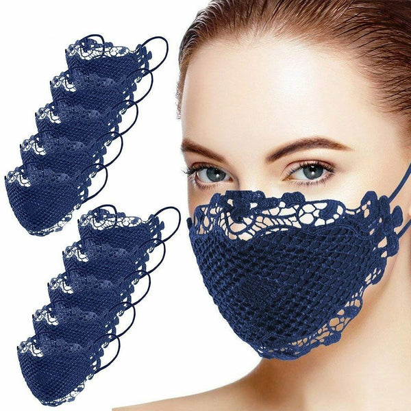 10 Sexy Elegant Ladies Washable Reusable Face Mask Covering Lace Effect Facemask