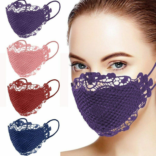 10 Sexy Elegant Ladies Washable Reusable Face Mask Covering Lace Effect Facemask
