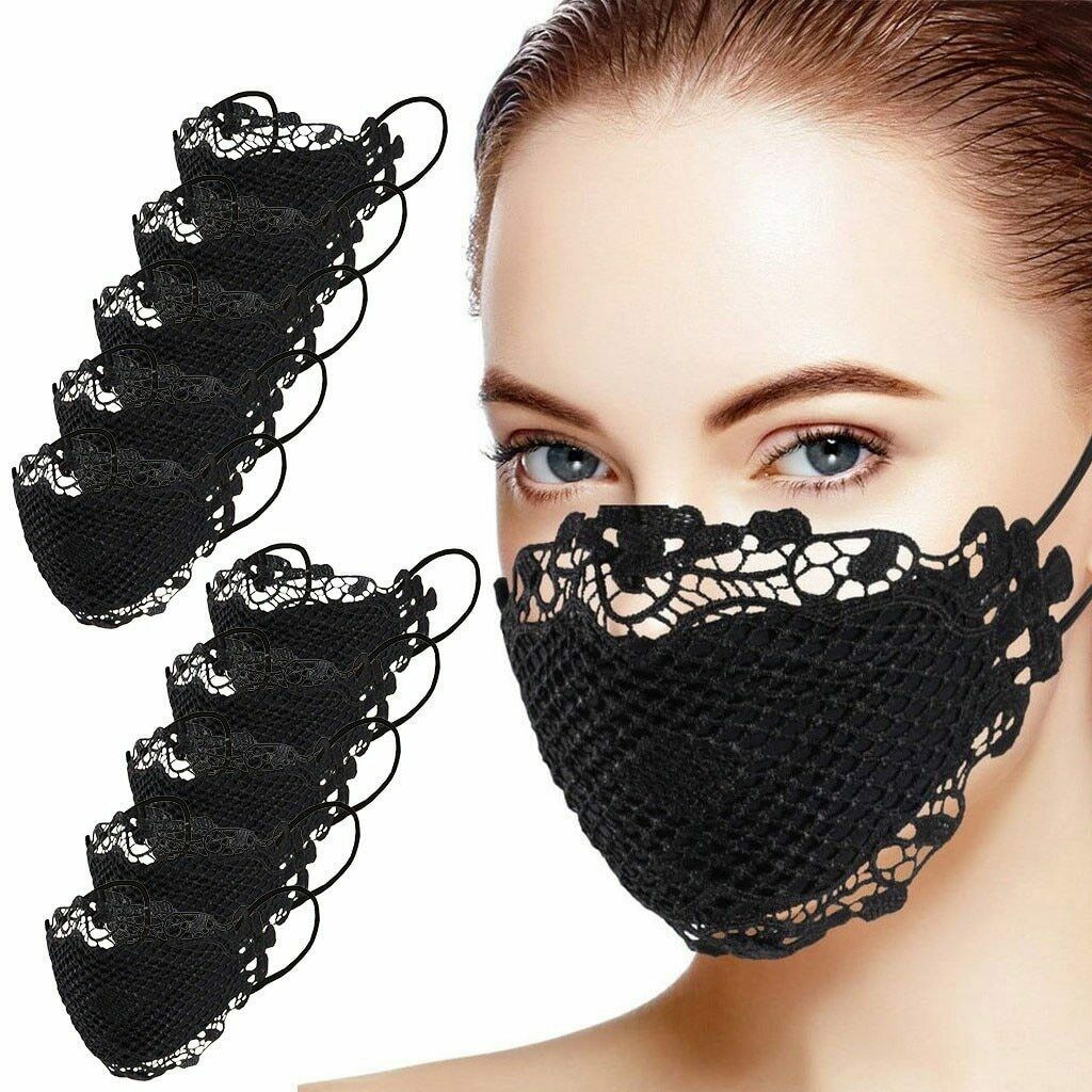 10 Sexy Elegant Ladies Washable Reusable Face Mask Covering Lace Effect Facemask
