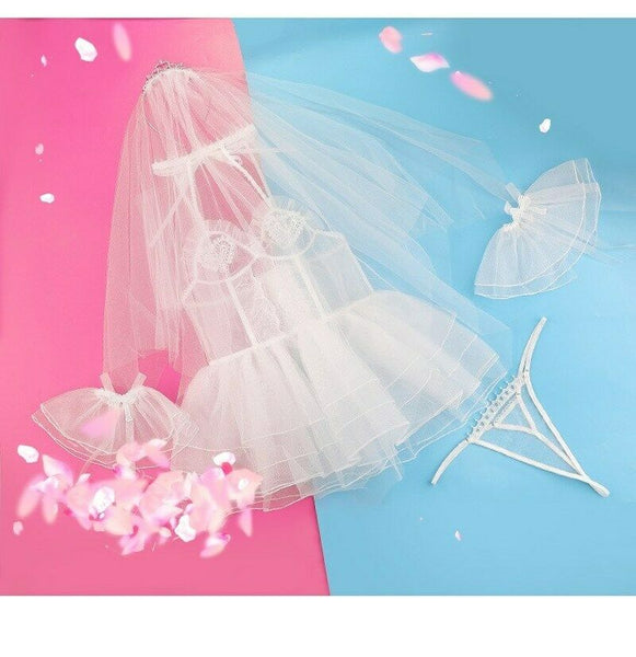 Sexy White Lingerie Women Bride Fancy Costume Outfit Babydoll Sleepwear Set