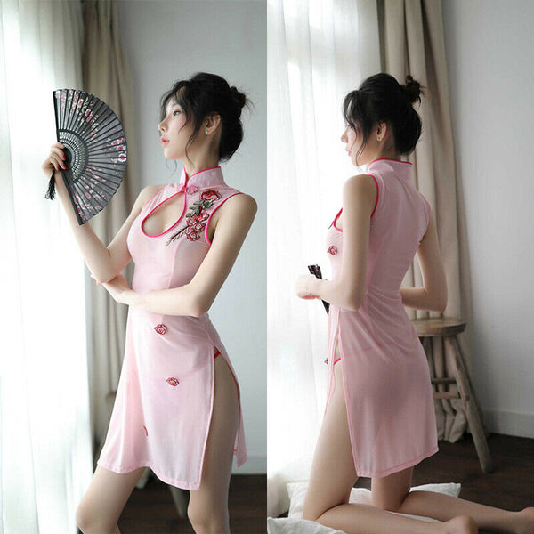 Sexy Women Lingerie Lace Dress Cheongsam Underwear Nightwear Sleep G string Set