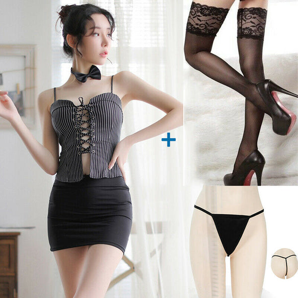 Sexy lingerie Secretary Teacher Uniform OL Office Lady Role Play Cosplay Costume Dress Set