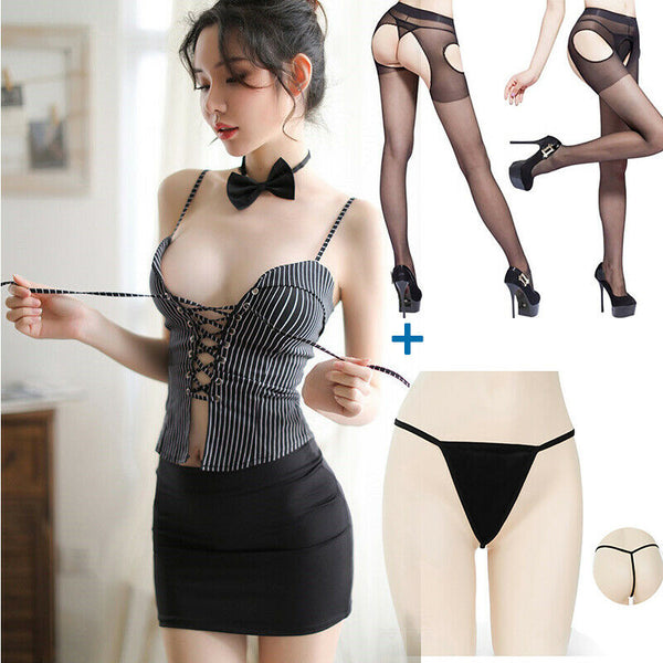 Sexy lingerie Secretary Teacher Uniform OL Office Lady Role Play Cosplay Costume Dress Set
