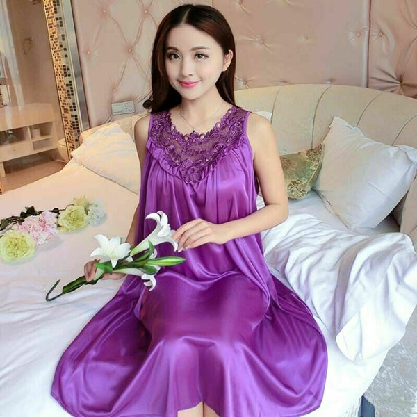 Most Fit M to 3XL Women Silk Silky Satin Pajamas Robe Nightgown Soft Sleepwear