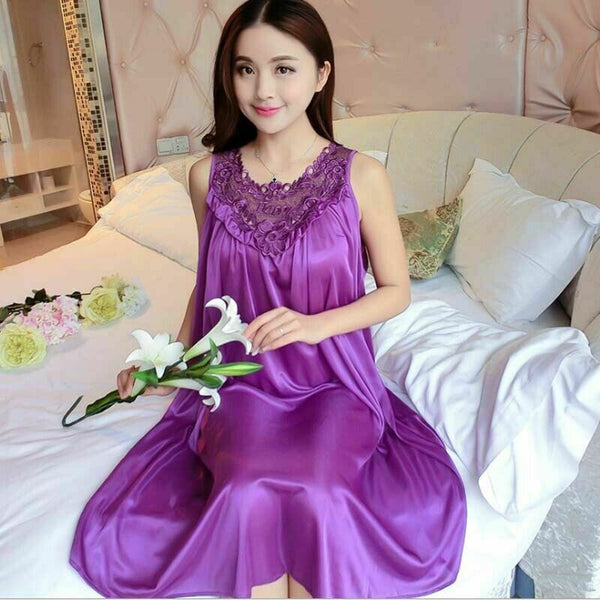 Most Fit M to 3XL Women Silk Silky Satin Pajamas Robe Nightgown Soft Sleepwear