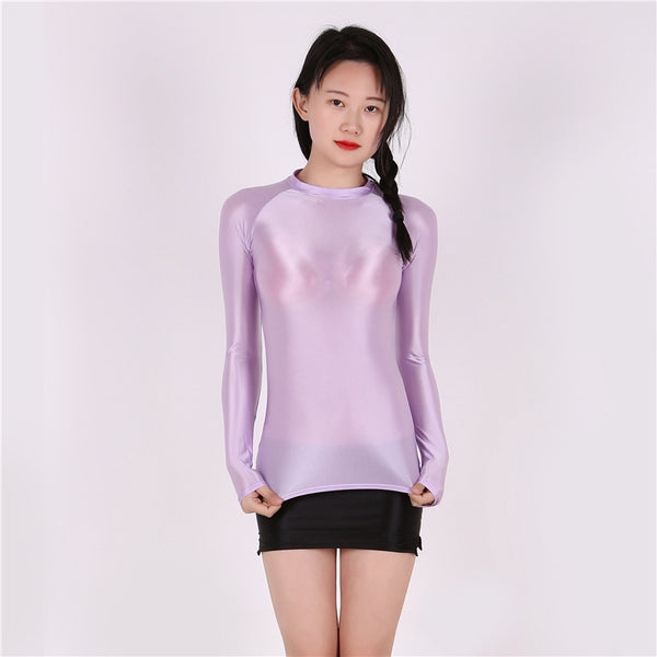 3X Women Smooth Shiny stretchy Sport Gym Yoga Outfit Long Sleeve Shirt Topwear
