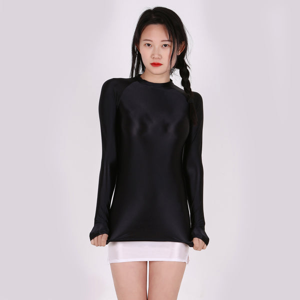 3X Women Smooth Shiny stretchy Sport Gym Yoga Outfit Long Sleeve Shirt Topwear