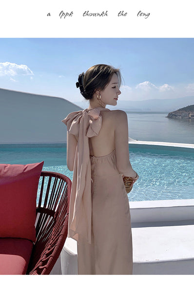 Summer Leisure V-neck High Waisted halter neck open-back One Piece Jumpsuit