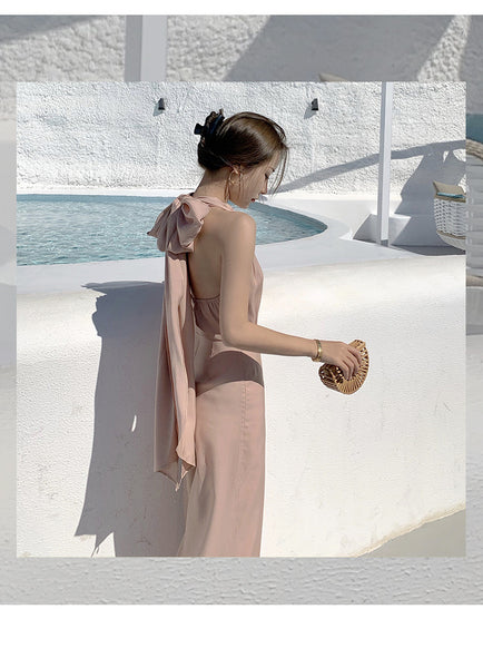 Summer Leisure V-neck High Waisted halter neck open-back One Piece Jumpsuit