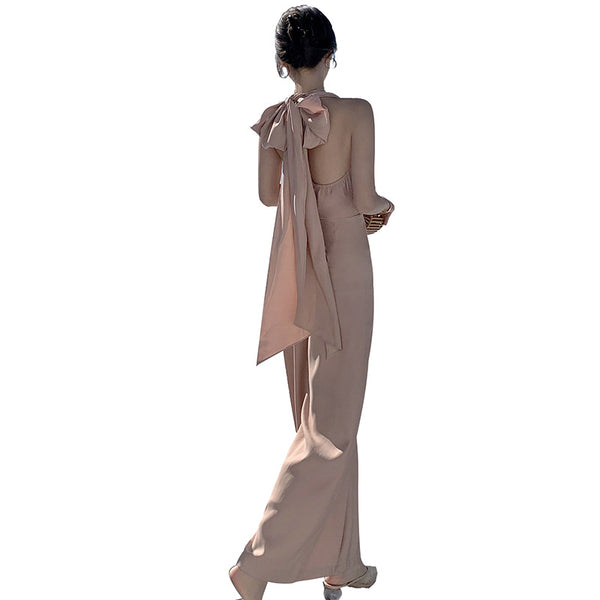 Summer Leisure V-neck High Waisted halter neck open-back One Piece Jumpsuit
