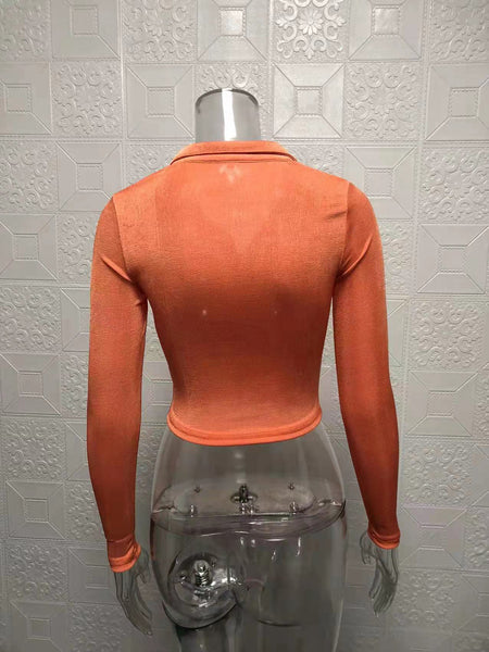 Women Sexy Pleated Navel Cardigan Lapel Collar Breasted long-sleeved Shirt