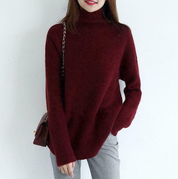 Women Casual Cashmere Turtleneck Long Sleeve Knitwear Casual Top Sweater