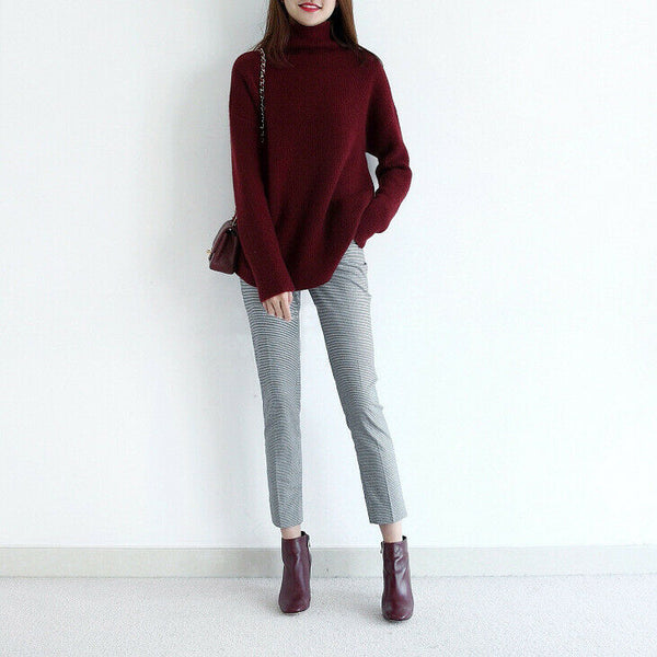 Women Casual Cashmere Turtleneck Long Sleeve Knitwear Casual Top Sweater