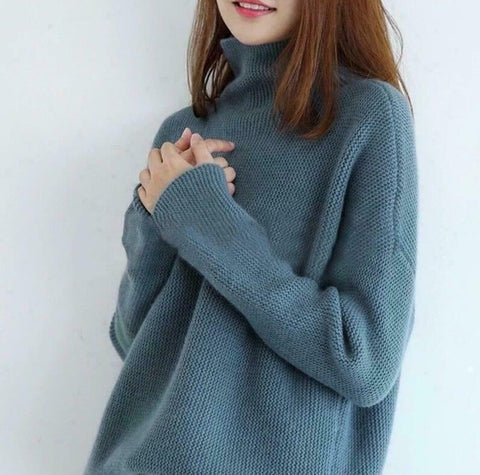 Women Casual Cashmere Turtleneck Long Sleeve Knitwear Casual Top Sweater