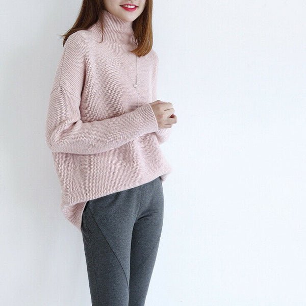 Women Casual Cashmere Turtleneck Long Sleeve Knitwear Casual Top Sweater