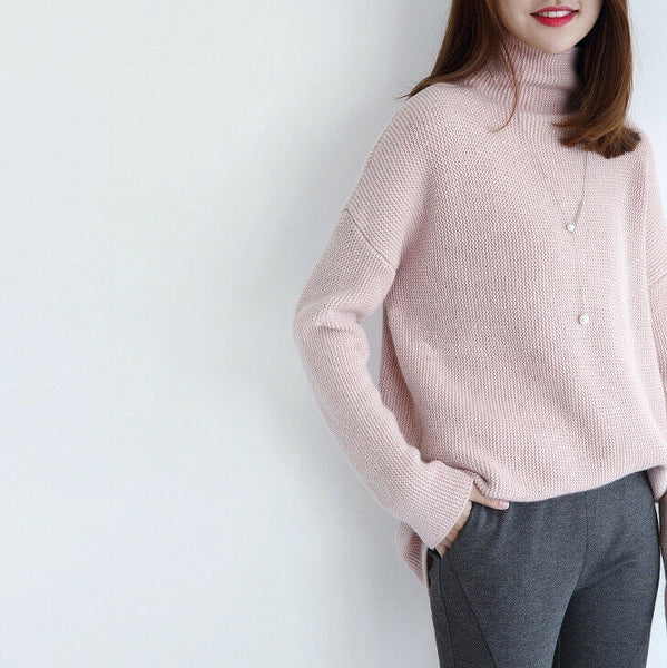 Women Casual Cashmere Turtleneck Long Sleeve Knitwear Casual Top Sweater