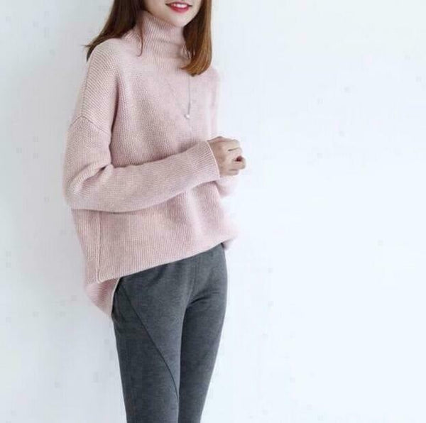 Women Casual Cashmere Turtleneck Long Sleeve Knitwear Casual Top Sweater
