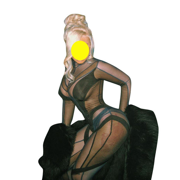 Sexy Women Black Patchwork Jumpsuit Sheer Mesh See Through Party Night Club Sleeved Long Catsuit Romper