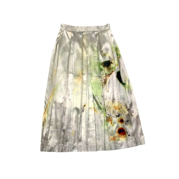 Women Oil Painting Pattern Watercolor Splash Ink Printing High Waist A-line Pleated Skirt