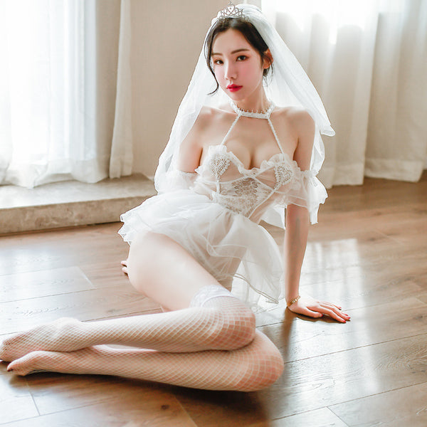 Sexy Princess Mesh Bride Lingerie Nightdress See through Lace Sling Pajamas