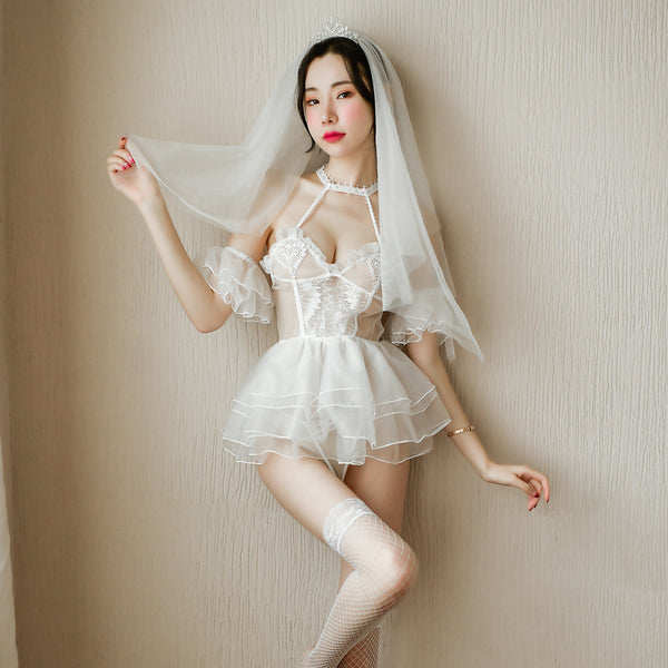 Sexy Princess Mesh Bride Lingerie Nightdress See through Lace Sling Pajamas