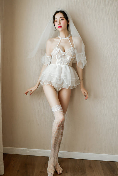 Sexy Princess Mesh Bride Lingerie Nightdress See through Lace Sling Pajamas
