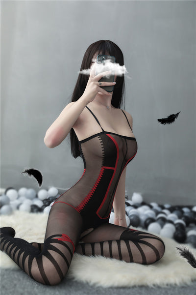 Nice Women Nightgown Sexy Red Bow Cross Striped Sleepwear Lace Teddy Dress Babydoll Nightwear