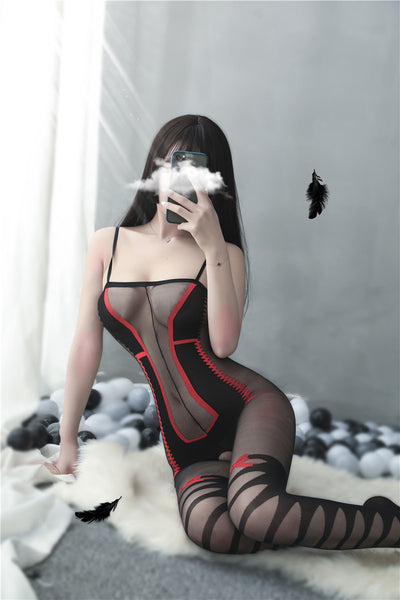 Nice Women Nightgown Sexy Red Bow Cross Striped Sleepwear Lace Teddy Dress Babydoll Nightwear