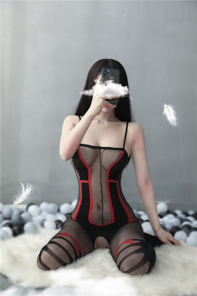 Nice Women Nightgown Sexy Red Bow Cross Striped Sleepwear Lace Teddy Dress Babydoll Nightwear