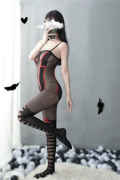 Nice Women Nightgown Sexy Red Bow Cross Striped Sleepwear Lace Teddy Dress Babydoll Nightwear