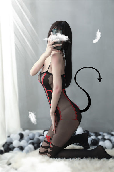 Nice Women Nightgown Sexy Red Bow Cross Striped Sleepwear Lace Teddy Dress Babydoll Nightwear