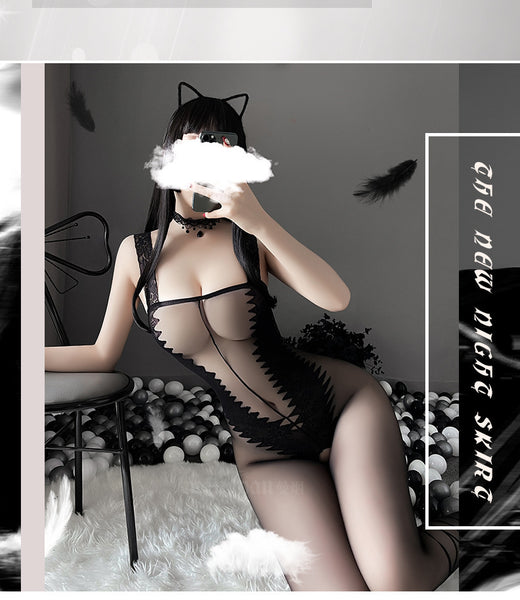 Women Nightgown Sexy tube top  Deep V open crotch Sleepwear Lace Teddy Dress jumpsuit Babydoll Nightwear