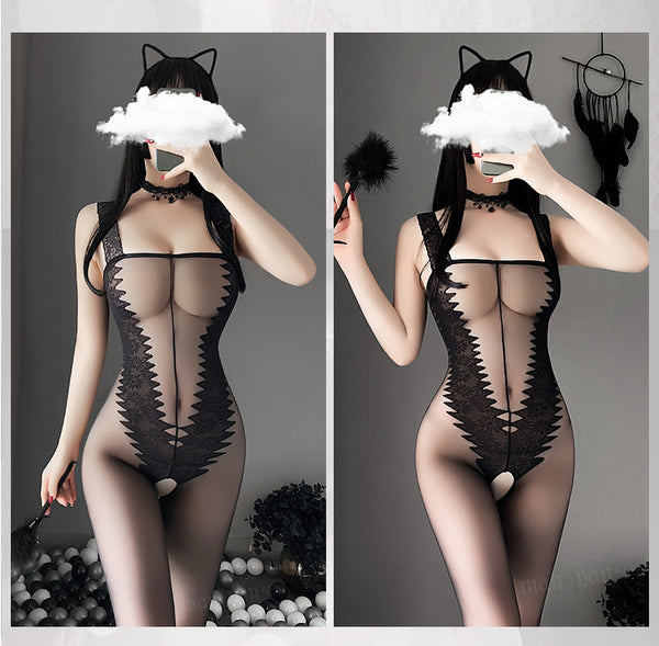 Women Nightgown Sexy tube top  Deep V open crotch Sleepwear Lace Teddy Dress jumpsuit Babydoll Nightwear