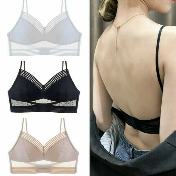 Sexy Women Deep U Low Back Wireless Lifting Cup Push up Lace Bra