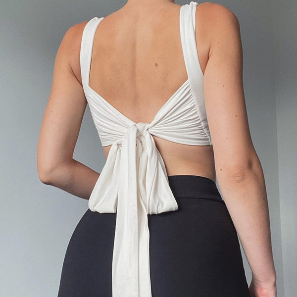 Spring Summer Solid Color sexy Open Back backless Reversible Lace Up Strappy Vest