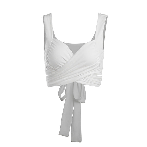 Spring Summer Solid Color sexy Open Back backless Reversible Lace Up Strappy Vest