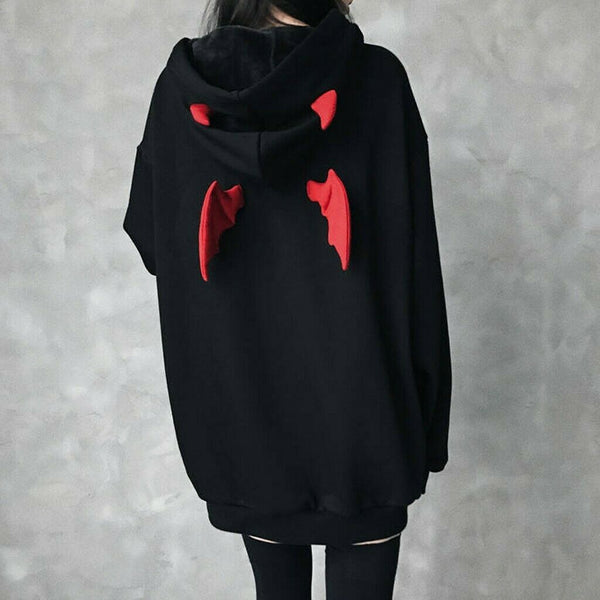 Kawaii Demon Dark Wings Hoodie Sweatshirt Punk Gothic Black Devil Sweater