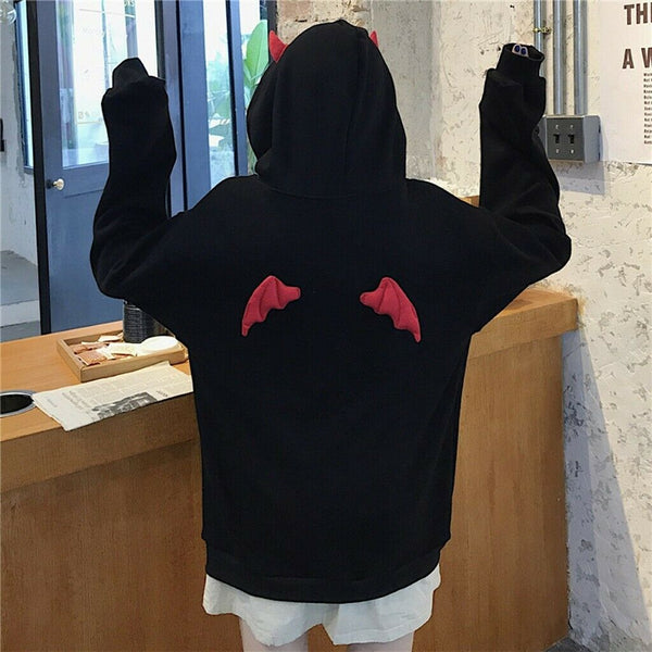 Kawaii Demon Dark Wings Hoodie Sweatshirt Punk Gothic Black Devil Sweater
