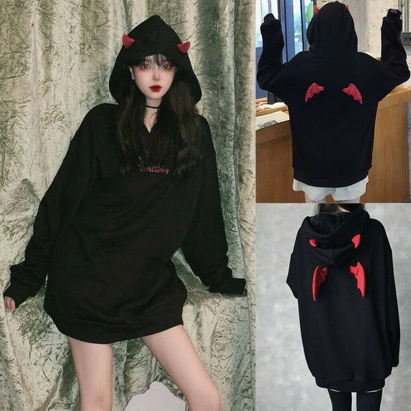 Kawaii Demon Dark Wings Hoodie Sweatshirt Punk Gothic Black Devil Sweater